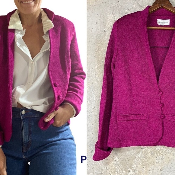 Vintage Brenda French fuschia pink boxy knit blazer small medium - Picture 1 of 10